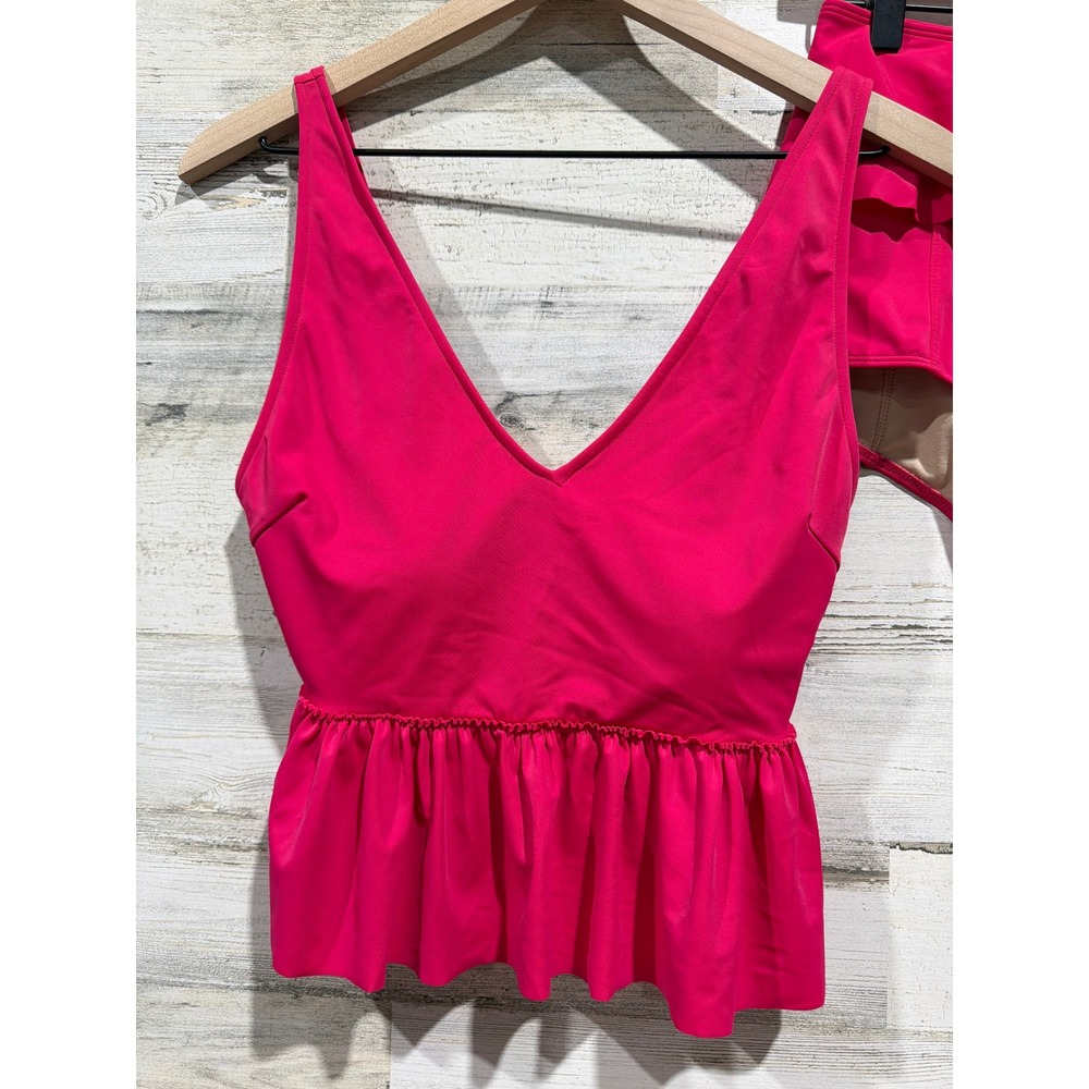 Kortni Jeane Swimsuit Women Medium Pink Ruffle Peplum Retro Barbiecore - Picture 2 of 8
